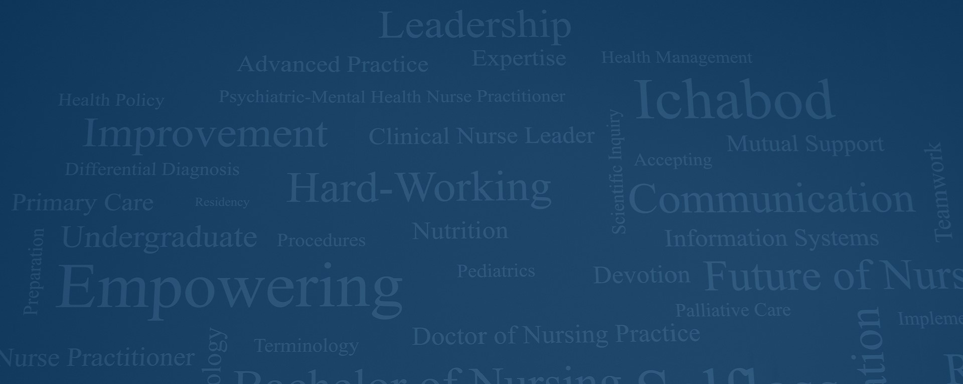 Word cloud of key terms related to nursing.